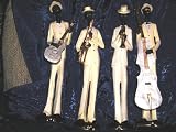 JAZZ BAND NEW ORLEANS BLUES QUARTET OLD SOUL MUSIC GROUP BASE GUITAR, TRUMPET HORN, SAXOPHONE, AND ACOUSTIC GUITAR PLAYER MUSICAL INTERIOR DECOR ACCENT 4 PIECE COLLECTOR SET
