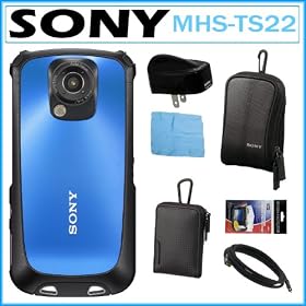 Sony MHS-TS22 Bloggie Sport 4GB Flash Memory HD Waterproof Camera with 4x Digital Zoom and 2.7-inch LCD in Blue + 2 Sony Case + Mini HDMI Cable + USB Charger + Screen Protectors + Cleaning Cloth