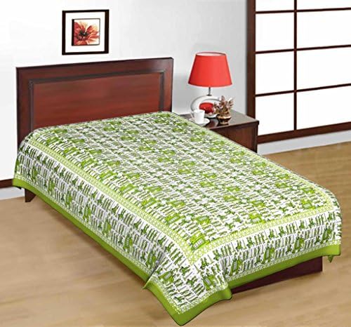 Kismat Collection Pure Cotton Printed Jaipuri &amp; Sanganeri Single Bedsheet