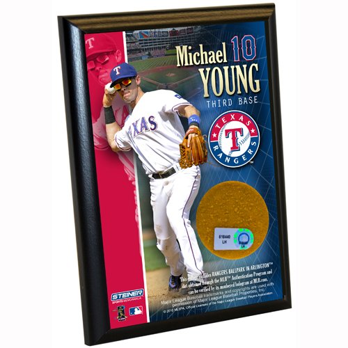 MLB Texas Rangers Michael Young 4-by-6-Inch Dirt Plaque