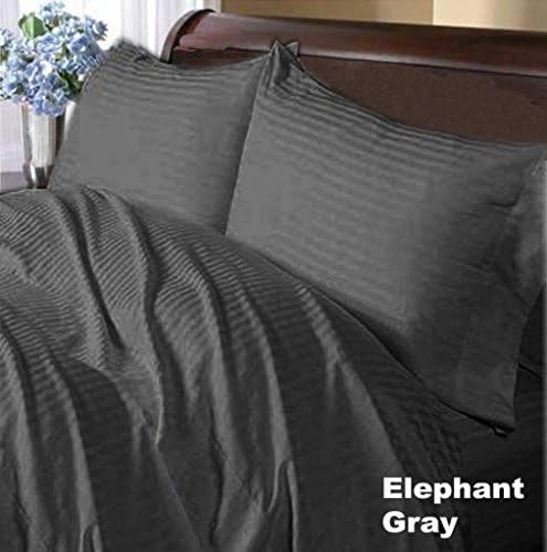 100% Organic Egyptian Cotton 400TC Olympic Queen Size 8PC Duvet set(1 Duvet Cover 88x90inch,2 Pillow Case) &Sheet Set(1 Fitted Sheet 66x80 Inch,1 Flat Sheet 97x105 Inch,2 Pillow Case 20x30 Inch) & Bed Skirt 66x80 Pocket Drop 10 InCh Dark Grey Stripe