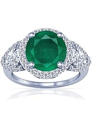 Platinum Round Cut Emerald Ring With Sidestones