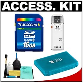 Transcend 16GB SecureDigital SDHC Card + USB Reader + Memory Card Case + Cleaning Kit
