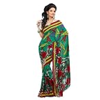 Petal Green Georgette Printed Saree