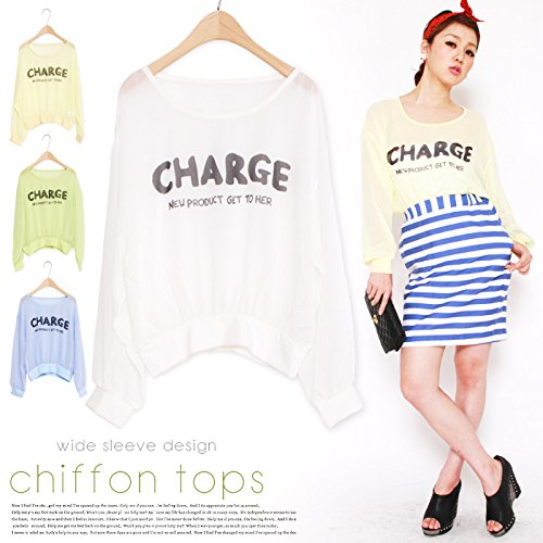 ロゴシースルー ドルマントップス カットソー Ｔシャツ メッセージ 長袖 透け リブ シフォン