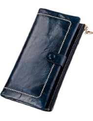 Shoes: Heshe Womens Genuine Leather Purse Wallet Zippered Clutch Organizer W Card Holder (Sapphire)
