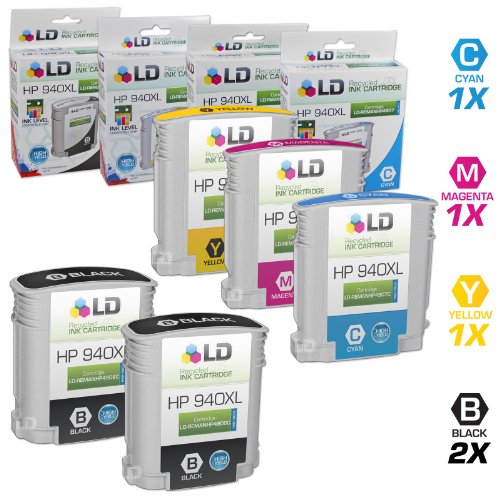 LD Remanufactured Replacements for HP 940XL / 940 5PK HY Ink Cartridges Includes:2 C4906AN Black, 1 C4907AN Cyan, 1 C4908AN Magenta, 1 C4909AN Yellow for OfficeJet Pro 8000 and 8500 Series