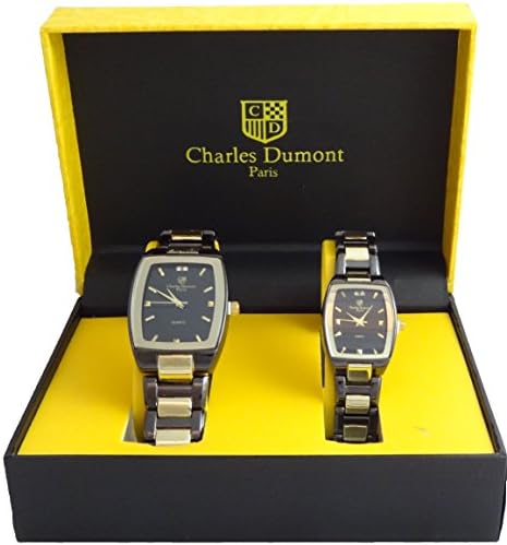 Charles Dumont Paris His & her Gift Set Black & Gold Two Tone Alloy Metal Case