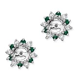 14K White Gold 1/4 ct. Diamond with Alternating 3/8 ct. Emerald Earring Jackets