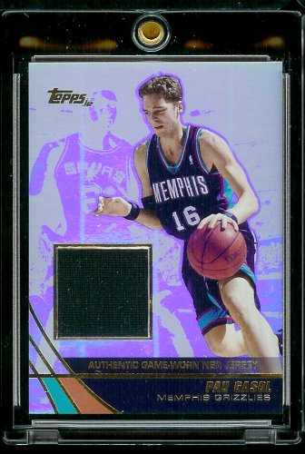 2004-05 Topps Pau Gasol Game Worn Jersey Memphis Grizzlies Basketball Card - Mint Condition - Shipped In Protective Display Case!
