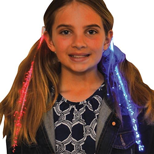 (Set/4) USA Patriotic American Flag Glowing Hair Clips w/ Fiberoptic Lights