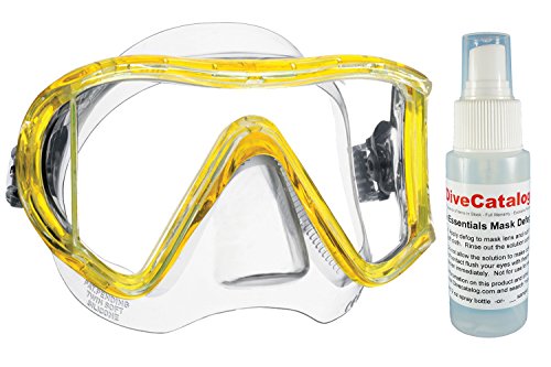 Mares i3 Liquidskin Scuba Diving Mask w/ Side Windows, Yellow/Clear w/ 2oz Defog Spray
