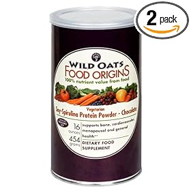 Wild Oats Food Origins Soy-Spirulina Protein Powder, Vegetarian, Chocolate, 16-Ounce Containers (Pack of 2)