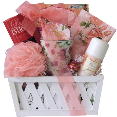 Spa Retreat: Spa Gift Basket including Camille Beckman Glycerine Rosewater Fragrance - a blending of various tea roses