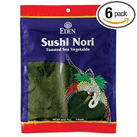 Eden Sushi Nori, Toasted Sea Vegetable, 0.6-Ounce Packets  (Pack of 6)