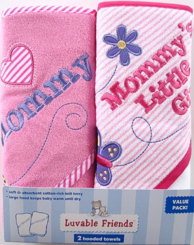 2-Pack I Love Hooded Towels, Pink-Mommy
