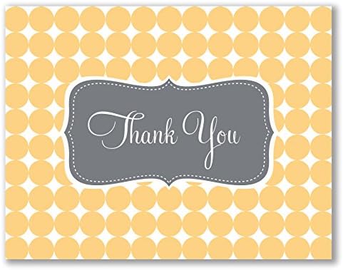 8 Wedding or Gender Neutral Baby Shower Thank You Cards, Yellow and Gray Circles with Flourish Paired with Recycled Felt Finish Envelopes - Tabitha by Two Poodle Press