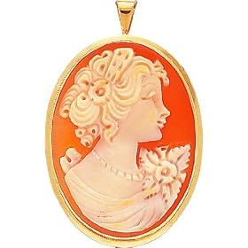 14K Yellow Gold Shell Cameo Pendant Pin Jewelry New |M by FindingKing