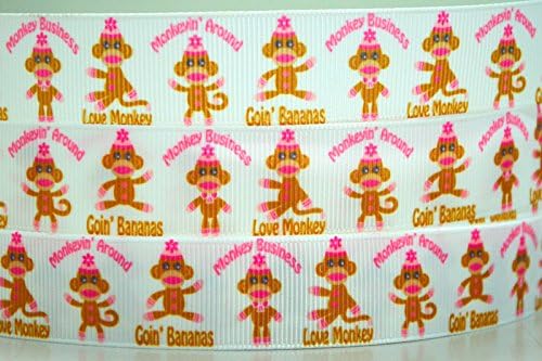 5 Yards Love Monkey Goin' Banan Design Grosgrain Ribbon 4 Hairbow &amp; Gift Wrapping 7/8" Inch 22mm