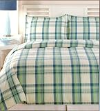 3PC Seersucker Cotton Comforter duvet Cover set blue/green plaid sea king 1 ....