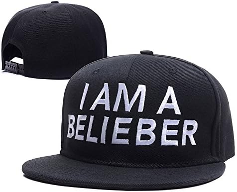 HAIHONG I Am A Belieber Logo Adjustable Snapback Embroidery Hats Caps - Black
