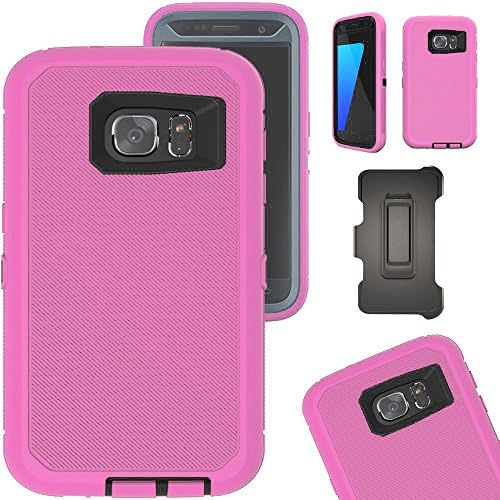 Galaxy S7 Edge Case,Samsung S7 Edge Tough Defender Armor Cover With Belt Clip[Built-in Screen Protector][4 Layer][Shock Absorbent][Dust Proof][PC + TPU Combo Protective] (Pink/Black)