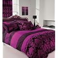 APACHI KING SIZE DUVET COVER BEDDING SET - AUBERGINE/BLACK