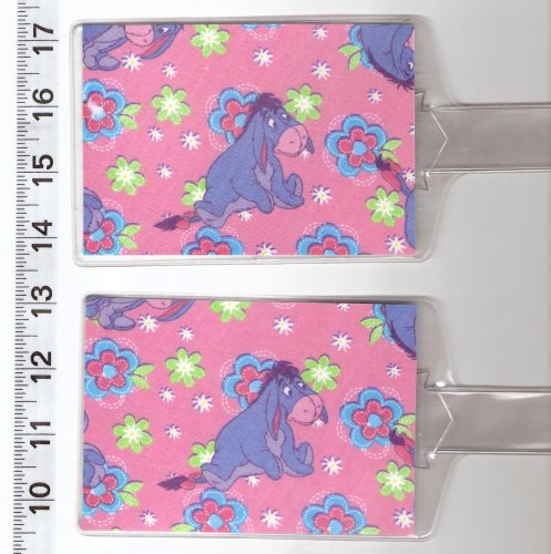 Set of 2 Luggage Tags Made with Disney Eeyore Pink Flower Fabric