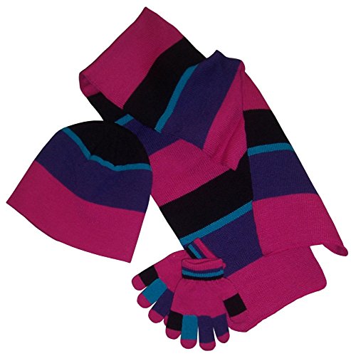 N'Ice Caps Kids 3-6 Years Striped Beanie/Scarf/Magic Glove Knitted Set