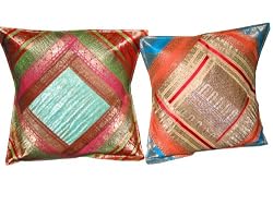 Christmas Gift-2 Vintage Sari Zari Borders Toss Pillow Cushion Covers