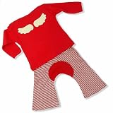 Organic Cotton Tee with Wings (Holiday Red) + Holiday Red Striped Monkey Pants Set 0-6m