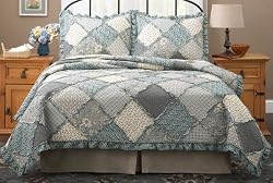 Raggedy Patch Blue Full / Queen Size Quilt with 2 Shams