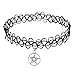iWenSheng Women Vintage Black Gothic Double Line Henna Tattoo Choker Collar Necklace with Pentagram Pendant
