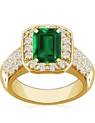 14K Yellow Gold Emerald Cut Emerald Ring With Sidestones