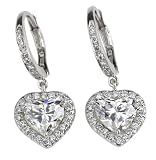 18k White Gold Diamond Heart Shaped Earrings (GIA Certified 2.39 cttw, J Color, SI2 Clarity)