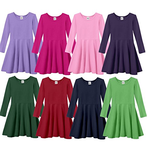 City Threads Big Girls' Cotton Long Sleeve Twirly Skater Party Dress (Size 7-16)