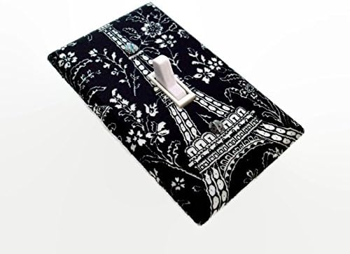 Black and white Paris Eiffel Tower light switch cover for bedroom. Various sizes of switch plates available.
