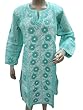Designer Womens Tunic Dress Green 2 Tone Kurti Floral Hand Embroidered Cotton Kurta
