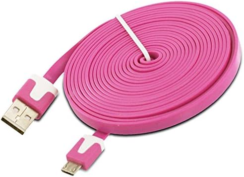 Fosmon 10ft Micro USB to USB [VIVID] Flat Tangle Free High Speed Micro USB Cable - USB 2.0 A Male to Micro B - for Android, Samsung, HTC, Motorola, Nokia, LG, HP, Sony, Blackberry and More - 10 Feet (Hot Pink)