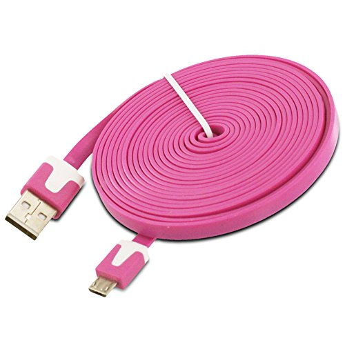Fosmon 10ft Micro USB to USB [VIVID] Flat Tangle Free High Speed Micro USB Cable - USB 2.0 A Male to Micro B - for Android, Samsung, HTC, Motorola, Nokia, LG, HP, Sony, Blackberry and More - 10 Feet (Hot Pink)