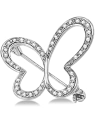 Butterfly Design Brooch Pin with 40 Round Diamonds in 14K White Gold 0.25ctw