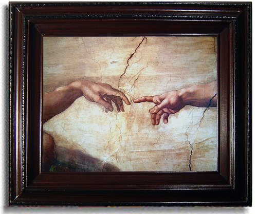 Creation of Adam (Detail) by Michelangelo Mahogany-Framed 
