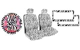 7-Piece Animal Print Automotive Interior Gift Set – 2 Universal-Fit Zebra Black and White Low Back Front Bucket Seat with Separate Headrest, 2 Zebra Black and White Plastic License Plate Frame, 1 Zebra Black and White Steering Wheel Cover and 2 Zebra Black and White Shoulder Belt Pads
