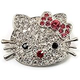 Cute Dazzling Kitten With Pink Bow Brooch (Silver Tone)