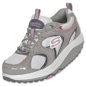 Buy SKECHERS Ladies Shape-ups Action Packed Walking Shoe, Grey Pink White by Skechers