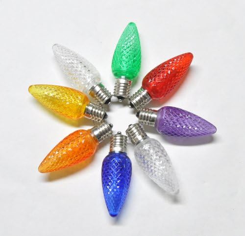 25-pack Multi Dimmable Faceted C9 LED Bulb 5 each of Red, Amber, Orange, Green, Blue