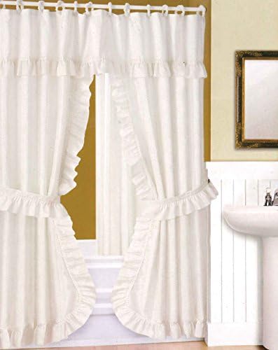 Fabric Window Curtain Set Water Repellent 36 x 54 Bath Elegance White with Tieback Double Swag