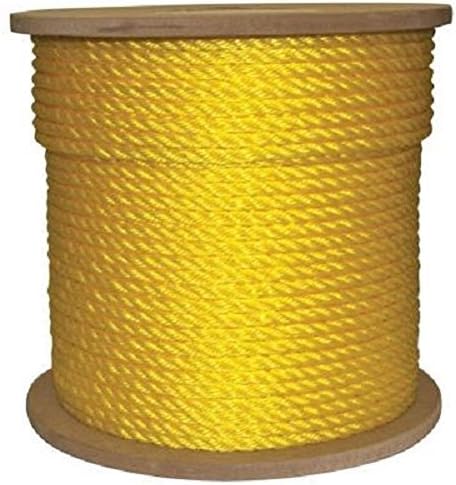 1/2" x 600' Twisted Yellow Poly Rope 3-Strand Polypropylene Braided Safety Anchor Line Climbing Rope