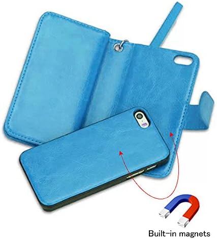For iPhone 5 5S, ATQ® Premium PU leather Flip Detachable Wallet Case with Credit Card Slot Holder and Hand Grip for Apple iPhone 5/5S (Blue) with Stylus