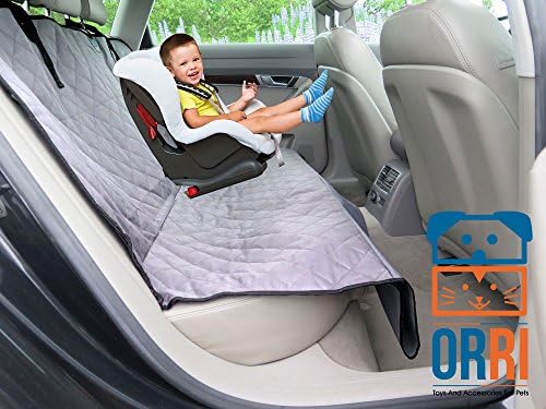 Amazing Dog Car Seat Cover, Rear, Durable, Waterproof, Non-slip Rubber Backing, Seat Anchors, Velcro Seat Belt Openings, Quilted, Padded, Comfortable, Width 54", Easy to Install, Washable. (Grey)